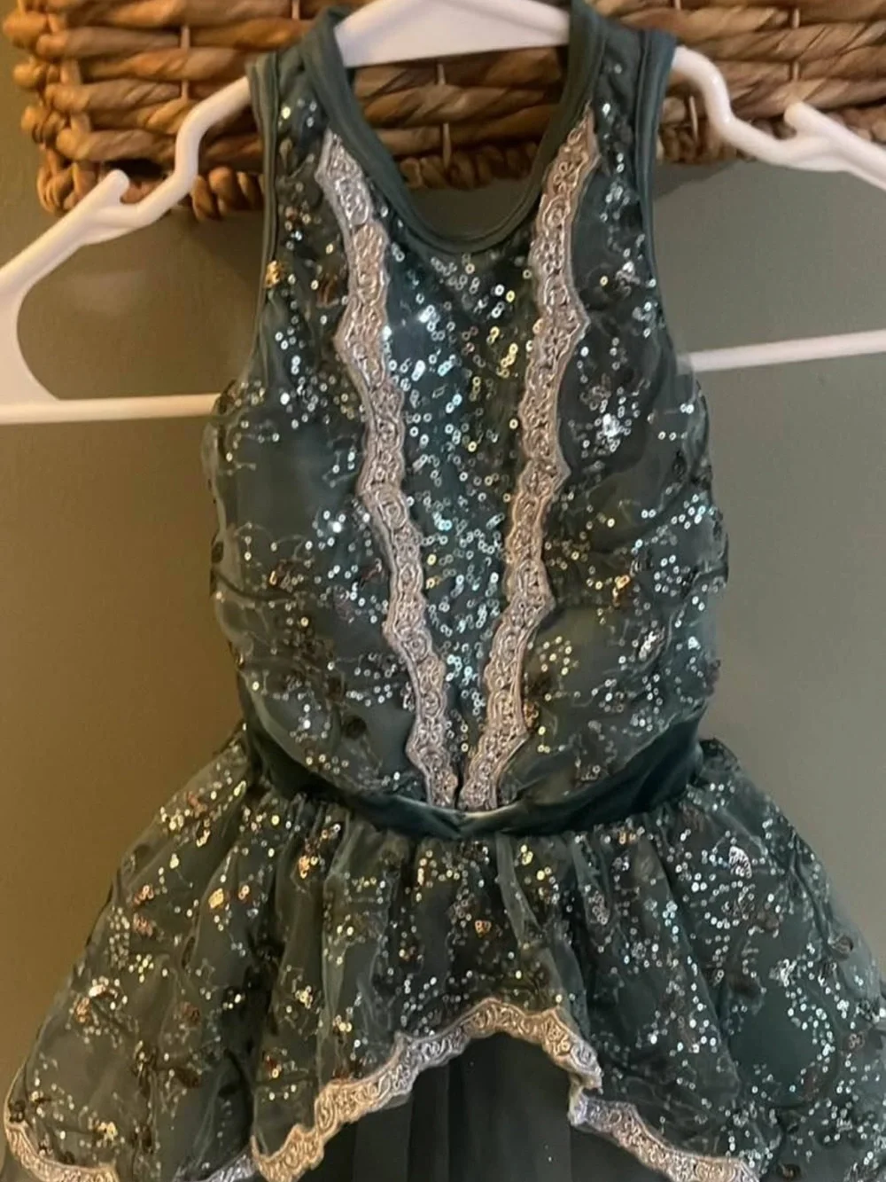 Weissman Olive Green Sequin Lace Tulle Dance Costume
